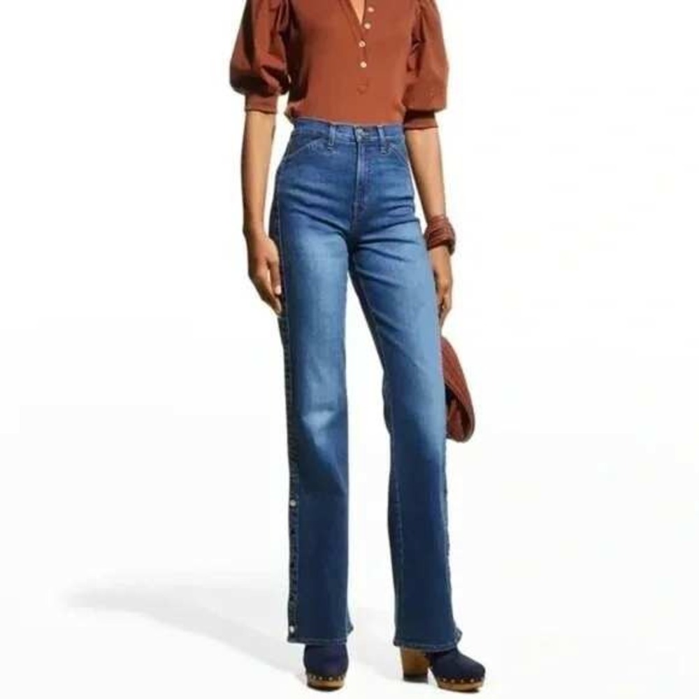 Veronica Beard Crosbie High Rise Wide-Leg Jeans Snap Side Vents Size 25 *hemmed